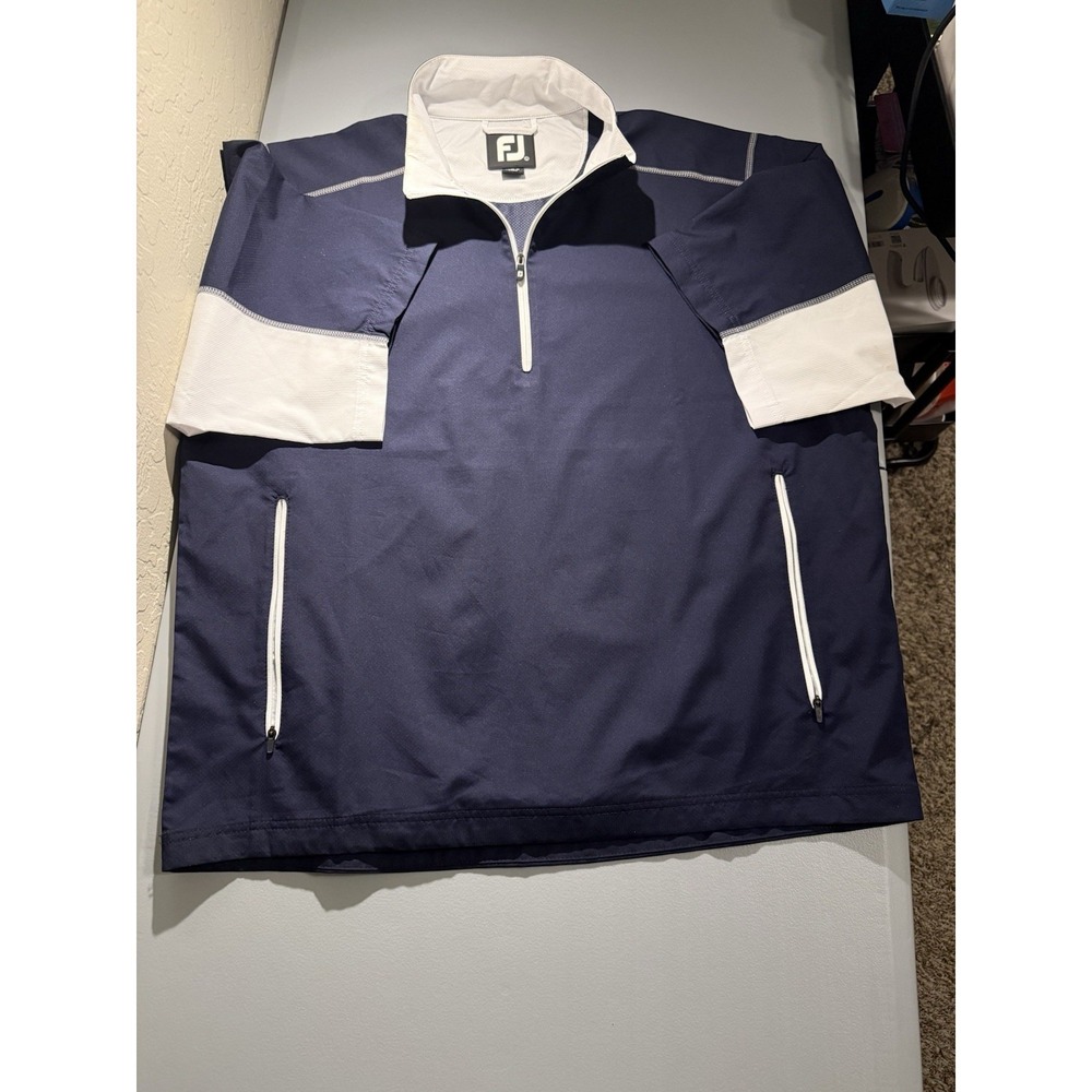 FootJoy Sport Wind Shirt Large Blue 1/2 Zip Short Sleeve Golf Pullover